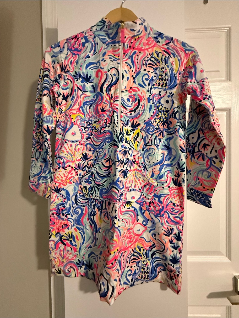 Lilly Pulitzer Girls Multicolor Abstract Floral Quarter-Zip Pullover
